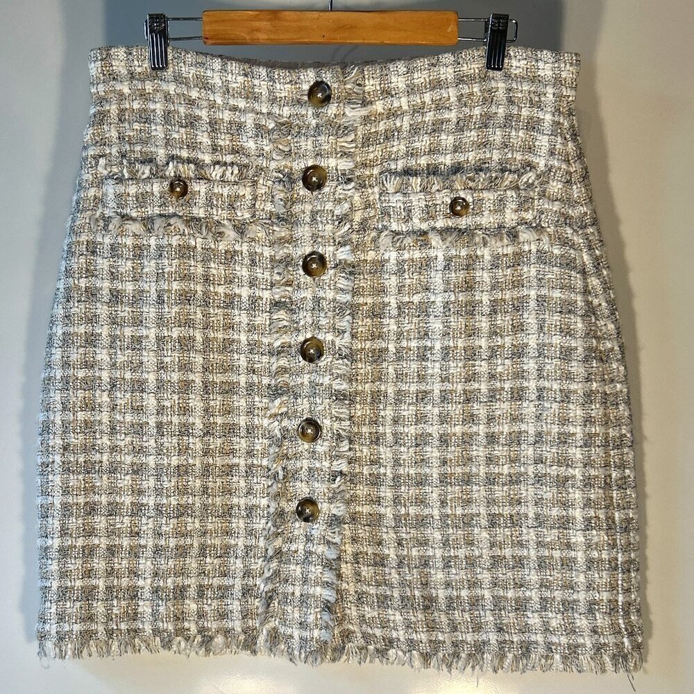 Chic Tweed Pencil Skirt - Cream